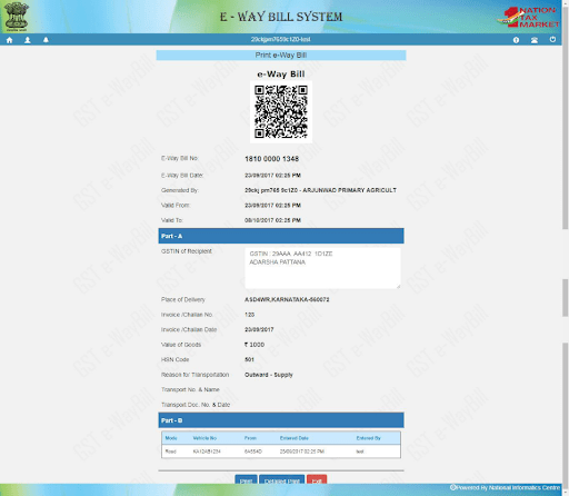 Submitting the e-Way Bill